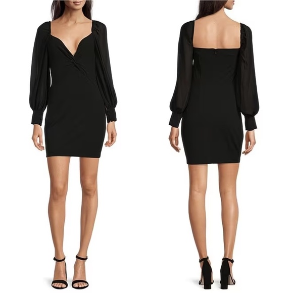 NWT Belle Badgley Mischka Dalia Deep Sweetheart Neck Long Balloon Sleeve… - Picture 1 of 4